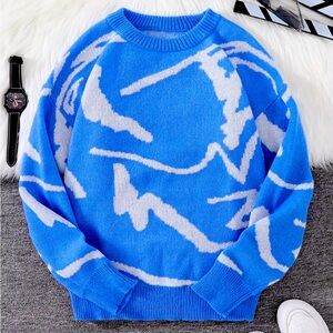 Long Sleeve Chic Graffiti Graphic Knit Sweater - Crew Neck, Polyester,
